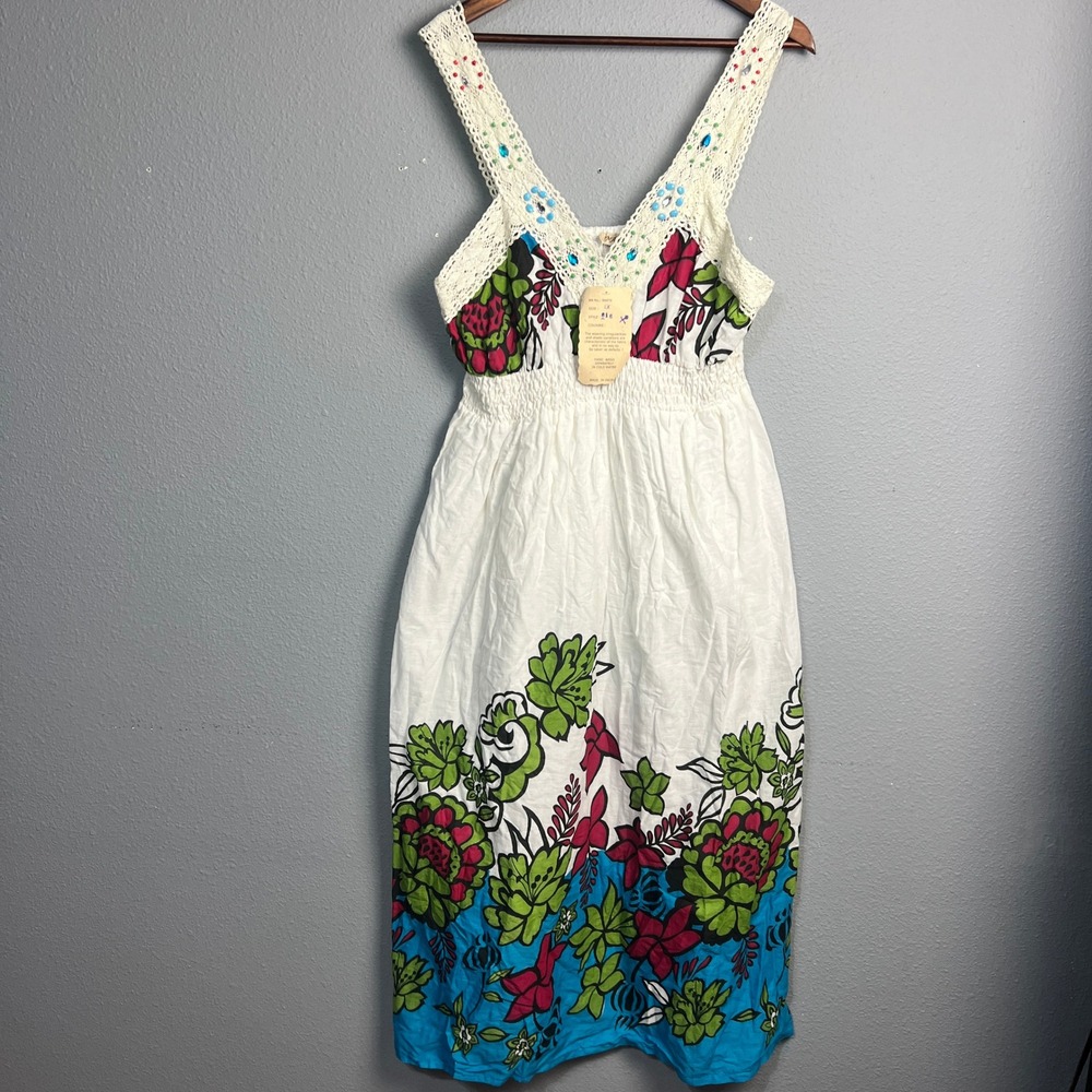Magic Dress 1X Boho Floral Smocked Sundress‎ Crochet Sleeveless Festival Beach